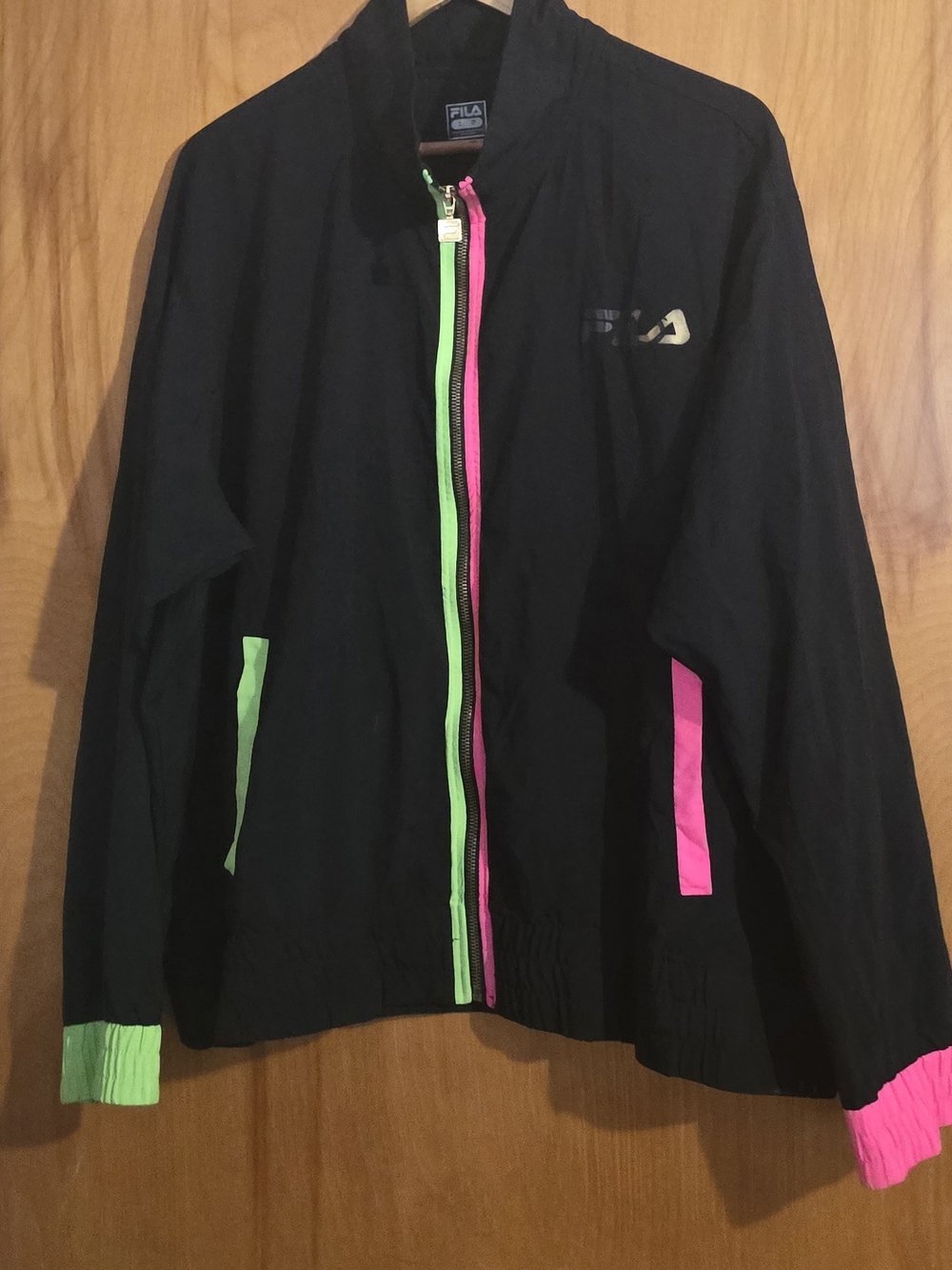 Fila Women Black Jacket with Neon Pink & Neon Green Trim. Size 2X